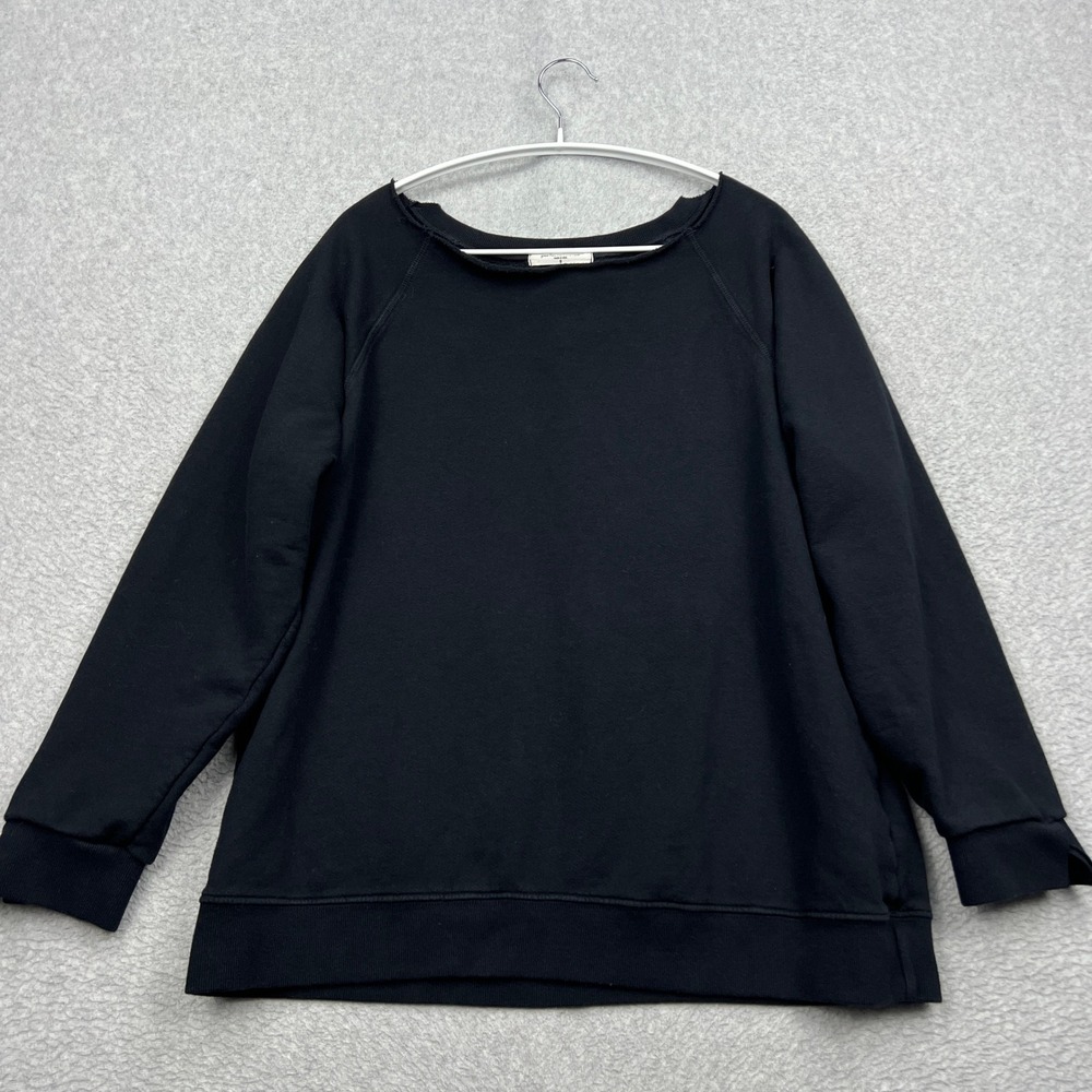 perfectwhitetee Camila Crewneck Top Womens Small Black Raw Neck Cotton Pullover